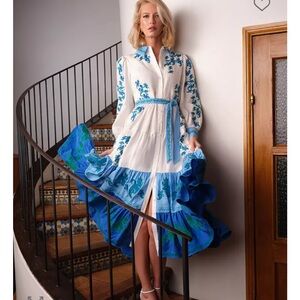 NWT Ellie Tahari White and Blue Floral Dress
